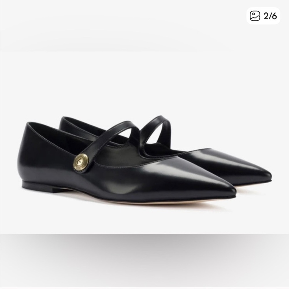 Larroude Caroline Black Patent Leather pointed women’s mary Jane’s